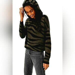 Anthropologie Green and Black Striped Hoodie
